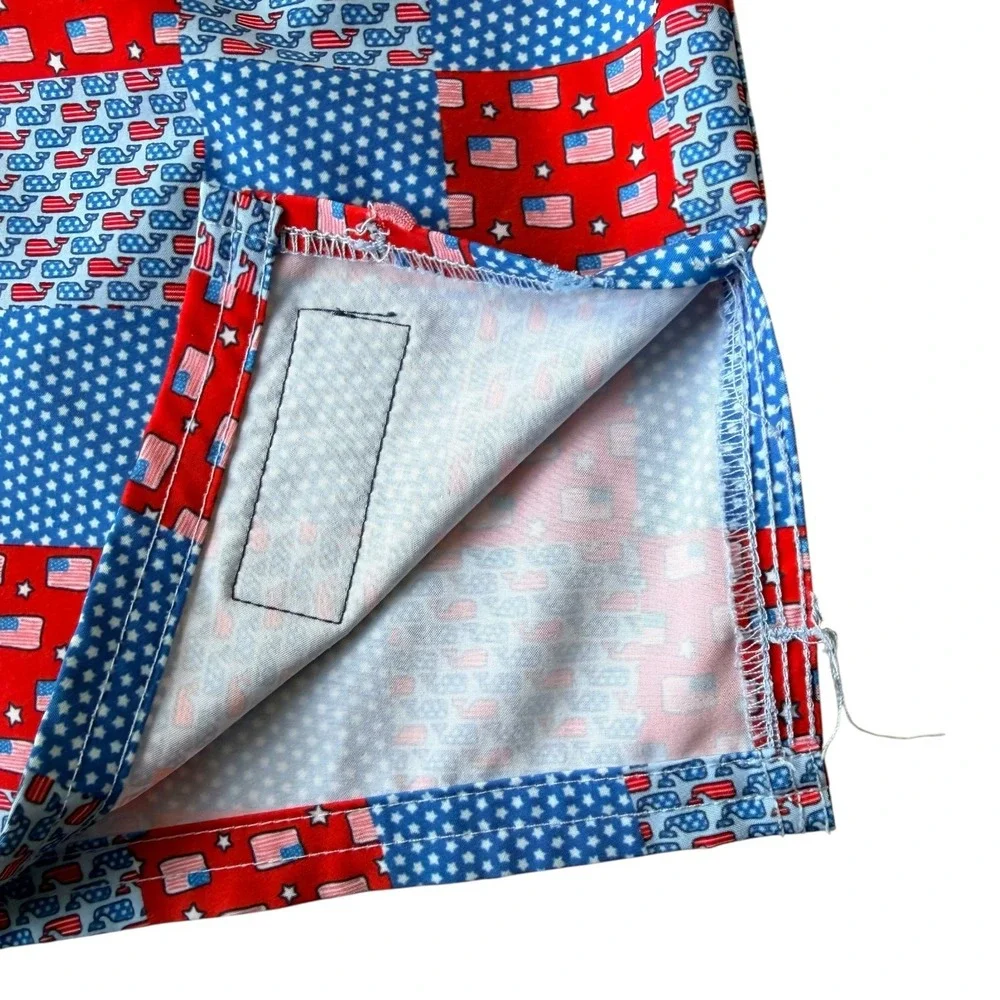 Vineyard Vines Boys S Patriotic Patchwork Swim Trunks Whale Flag Flawed 6